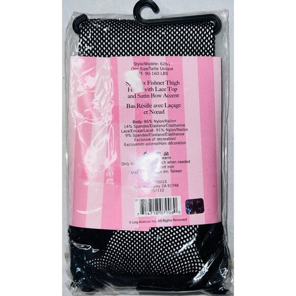 Leg Avenue Spandex Fishnet Thigh Highs With Lace Top & Satin Bow Accent - Picture 2 of 2